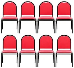 Kit 8 Cadeiras Hoteleiras Auditório Empilhável Sintético Z33 Vermelho