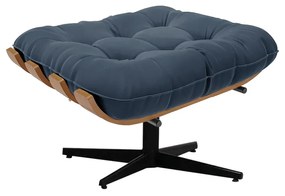 Puff Giratório Costela Suede Azul Marinho Base Cromada Preto - D'Rossi