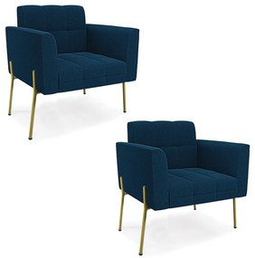 Poltrona Sala Estar Pé Ferro Dourado Kit 2 Elisa Bouclê D03 - DRossi - Azul