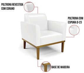 Poltrona Base de Madeira Fixa Castanho Marisa Corano  D03 - D'Rossi - Branco