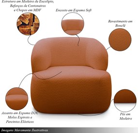 Conjunto Poltrona Base Fixa e Puff Decorativo Charlote Sala de Estar Bouclê Terracota G88 - Gran Belo