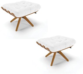 Puff Giratório Costela kit 2 Sintético PU Branco Base de Madeira MA30 M11 - D'Rossi