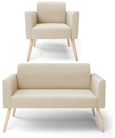 Sofá Namoradeira com Poltrona Pés Palito Natural Marisa Suede D03 - D'Rossi - Bege