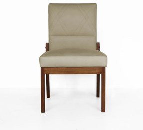 Cadeira De Jantar Aurora Base Madeira Maciça Estofada Suede Nude