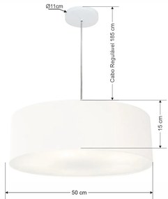 Lustre Pendente Cilíndrico Md-4217 Cúpula em Tecido 50x15cm Branco - Bivolt