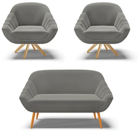 Kit 01 Namoradeira 02 Lugares e 02 Poltronas Giratória Giovana Suede Base Madeira MA30 D01- D?Rossi - Grafite