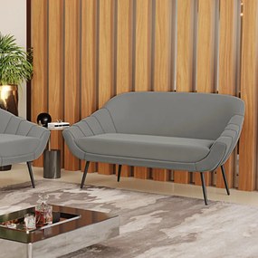 Namoradeira 02 Lugares Giovana Suede Grafite Pés Palito de Ferro - D'Rossi