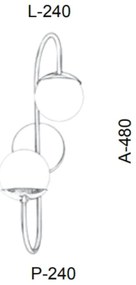 Arandela Globo Haste Curva Dupla 24X24X48Cm Metal E Globo Ø12Cm 02Xg9... (PRETO, FOSCO (BRANCO))