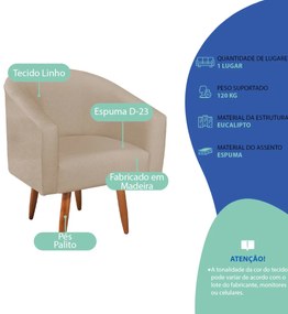 Poltrona Decorativa Jade Design Moderno Sala de Estar Quarto Escritório Confortável Luxo Pés Palito Linho
