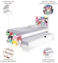 Cama Solteiro Infantil Com Auxiliar 188x88cm Ursinhos K06 - Mpozenato