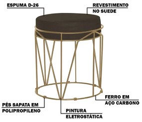 Kit 2 Puffs Decorativo Sala de Estar Base Gold Chloe Suede Marrom G41 - Gran Belo