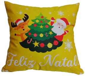 Capa de Almofada Natalina de Suede em Tons Amarelo e Verde 44x44cm - Amarelo - ANT-0123