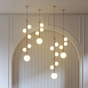 Pendente Aliança Ø20X86Cm 04Xg9 Globo 12Cm - Usina 90010/4 (BT / CB-P - Branco Texturizado / Cobre Brilho Polido, Branco (Fosco))