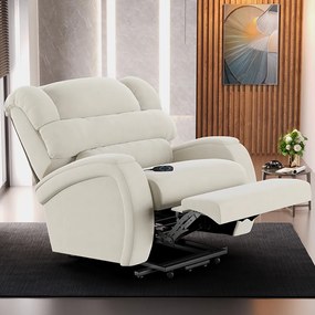 Poltrona do Papai Sala de Cinema Reclinável Kylie Elevação Lift Elétrico Veludo Bege G23