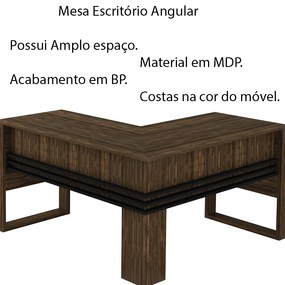 Mesa Angular para Escritório Home Office ME4145 MDP Nogal/Preto G69 - Gran Belo