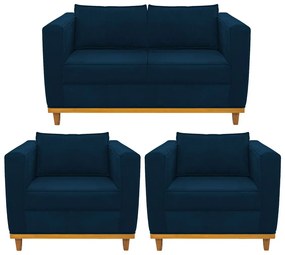 Kit Sofá 2 Lugares e 2 Poltronas Europa Suede Azul Marinho ADJ Decor