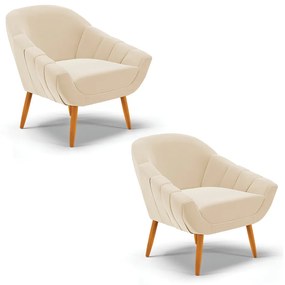 Kit 02 Poltronas Giovana Suede Pés Palito Castanho D01 - D'Rossi - Bege
