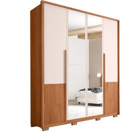 Guarda Roupa Malu 4 Portas de bater com 2 Espelhos e 3 Gavetas em MDF Freijo/OffWhite G11 - Gran Belo