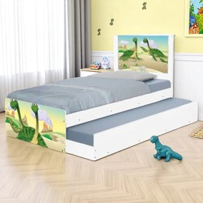 Cama Solteiro Infantil com Cama Auxiliar 195x96cm Personagens K02 - D'Rossi - DINOSSAURO