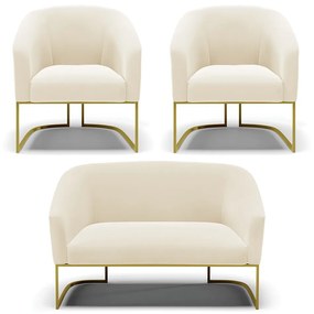 Namoradeira e 2 Poltronas Industrial Dourado Stella Veludo D03 - D'Rossi - Bege