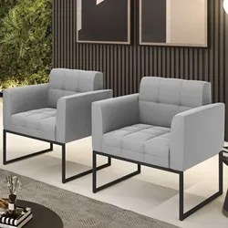 Poltrona Base Industrial Preto Kit 2 Ana Suede Cinza - Ibiza