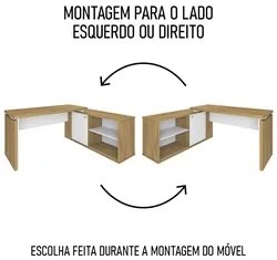 Mesa Escrivaninha em L Sharp e Balcão 70cm 2 Portas Tok A06 Olmo/Branc
