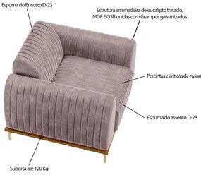 Kit 2 Poltronas Decorativas Sala de Estar Base de Madeira Euro Veludo Rosê G15 - Gran Belo