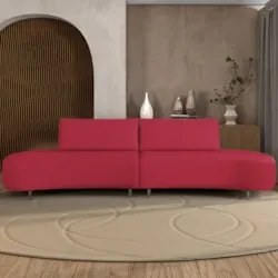 Sofá 3 Lugares 220cm Orgânico Pé Ferro Nagai Veludo Vermelho Z55 - Mpo