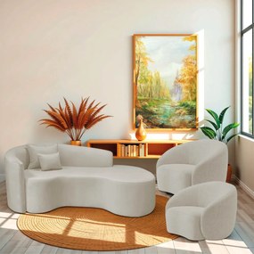 Kit Recamier Curvo Sala de Estar Inglaterra 200cm Lado Direito e 2 Poltronas Orgânica Luxo Amore Linho