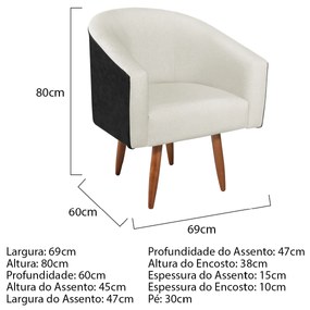 Poltrona Luiza Pés Palito Factor Preto e Linho - ADJ Decor