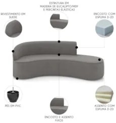 Sofá 4 Lugares Para Sala 220cm Orgânico Wendi Suede Grafite I01  - Mpo