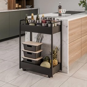 Carrinho Gourmet Auxiliar para Cozinha 2 Prateleiras Noah Preto M13 - D'Rossi - Preto