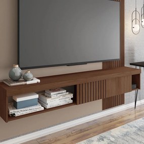 Painel TV 65 Pol 180cm Bancada Suspensa Ripado Luana C01 - D'Rossi - Fendi/Havana