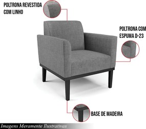 Poltrona Decorativa Isabella Pés Fixo em Madeira Preto Linho Cinza Mesclado G19 - Gran Belo