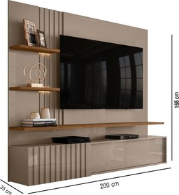 Painel TV 65 Pol 200cm Bancada Suspensa Ripado Mirellin Fendi/Naturale M20 - D'Rossi