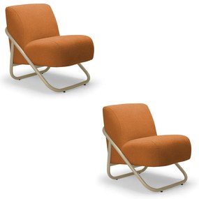 Poltrona Sala Estar Industrial Champanhe Kit 2 Martina Bouclê K01 - D'Rossi - Caramelo