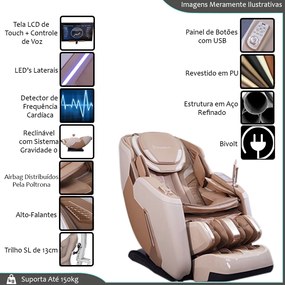Poltrona Elétrica 3D Stark com Massagem Aquecimento Bivolt Reclinação Gravidade Zero Controle LCD Touch PU Bege G94 - Gran Belo
