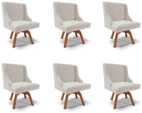 Kit 6 Cadeiras Decorativas Sala de Jantar Base Giratória de Madeira Firenze Veludo Cinza/Natural G19 - Gran Belo