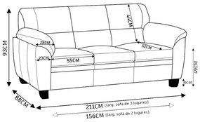 Conjunto de Sofás 2 e 3 Lugares Sala de Estar Pés em Madeira Nauru Couro Preto G43 - Gran Belo