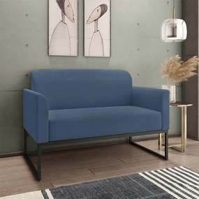 Conjunto Namoradeira e Poltrona Decorativa Isabella Base Industrial Suede Azul Marinho/Preto G19 - Gran Belo