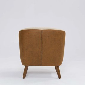 Poltrona Decorativa Milão D07 Pés Madeira Corano Terracota e Linho Marfim - D'Rossi
