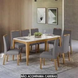 Mesa de Jantar Retangular 180cm 8 Lugares Yuma Ypê/Off N02  - Mpozenat