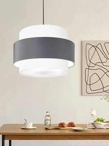 Lustre Pendente Cilíndrico Md-4384 Cúpula em Tecido Branca Cinza Tam 50cm