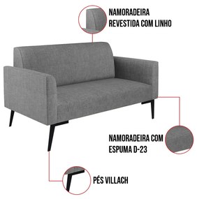 Sofá Namoradeira com 2 Poltronas Pés Villach Marisa Linho D03 - D'Rossi - A26 Grafite
