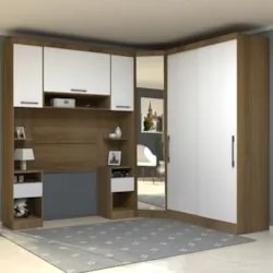 Guarda Roupa Solteiro Modulado CP03 Delphi Avelã/Branco L01 - Mpozenat