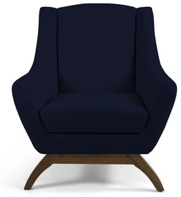 Kit 02 Poltronas Decorativas Sala de Estar Base de Madeira Naomi Veludo Azul Marinho G15 - Gran Belo