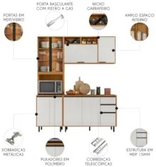 Armário de Cozinha CP01 180cm Nala Freijó UV/Off Acetinado Z44 - Mpoze