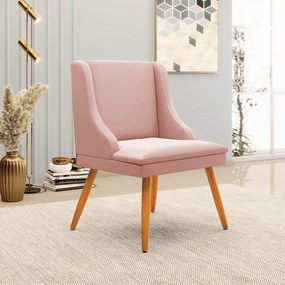 Poltrona Decorativa Pés Palito de Madeira Firenze Veludo Rosê/Natural G19 - Gran Belo