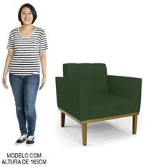Poltrona Base Madeira Castanho Kit 2 Ana Veludo Luxo Verde - Ibiza