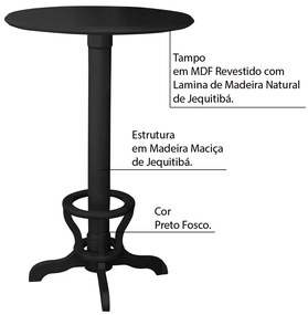 Mesa Bar Redonda com Suporte para pés Madeira Maciça Adan Preto Fosco G36 - Gran Belo